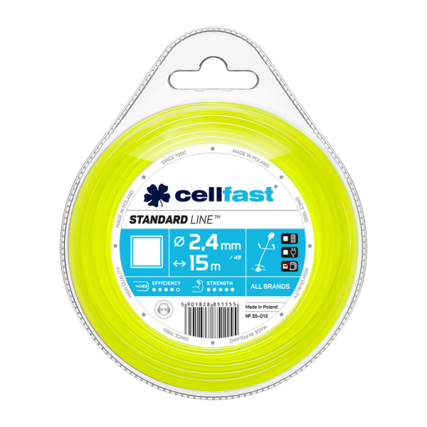 Cellfast trimmera aukla STANDARD 2,4 mm x 15 m (kvadrāts)