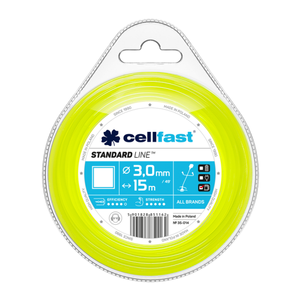 Cellfast trimmera aukla STANDARD 3 mm x 15 m (kvadrāts)
